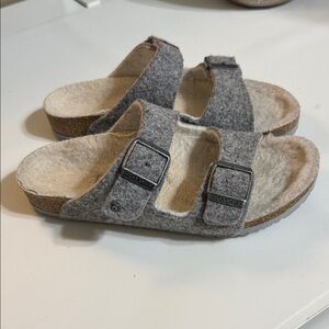 Birkenstock Kids Gray Wool Fur Double Buckle Sandals